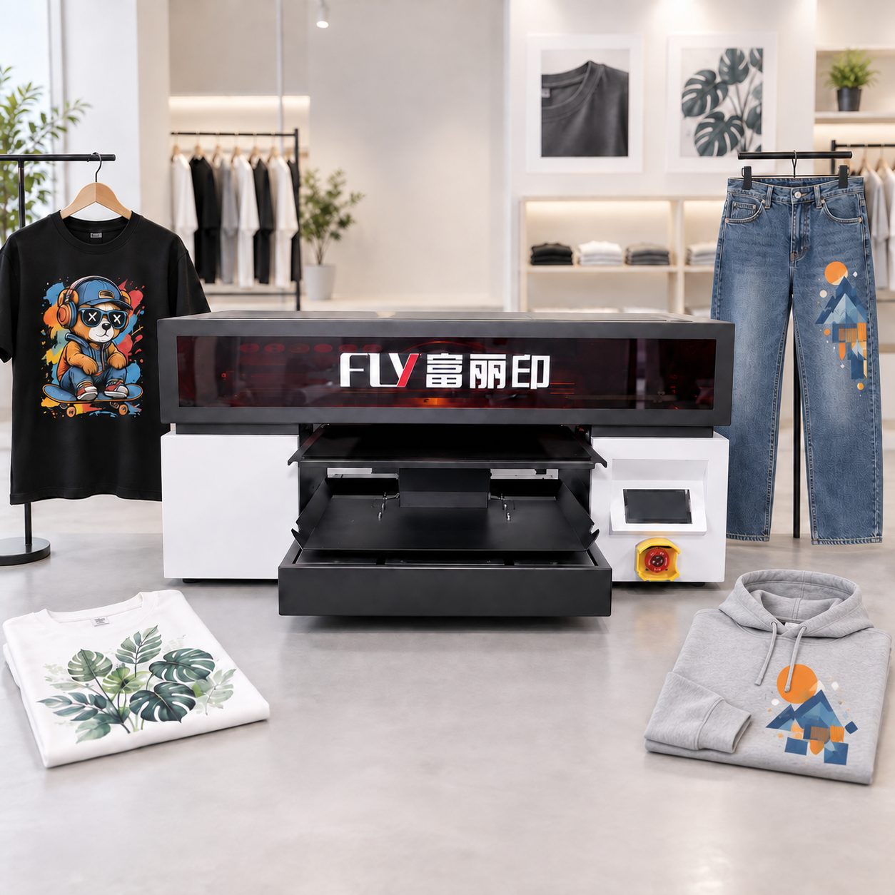 FLY-450T单工位DTG白墨直喷打印机产品展示
